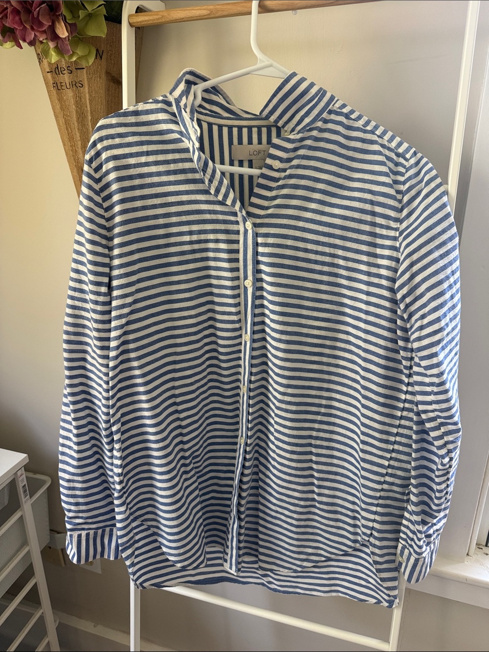 LOFT Blue & White Striped Button-Front Shirt